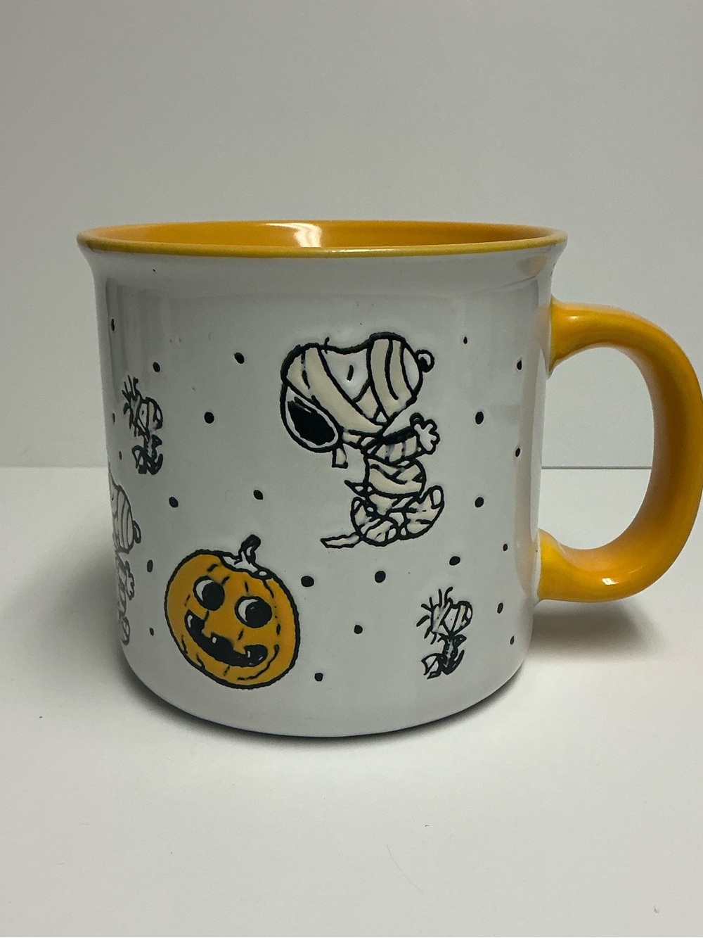 Peanuts Snoopy & Woodstock Halloween Mug Mummy & Pumpkins - Orange & White